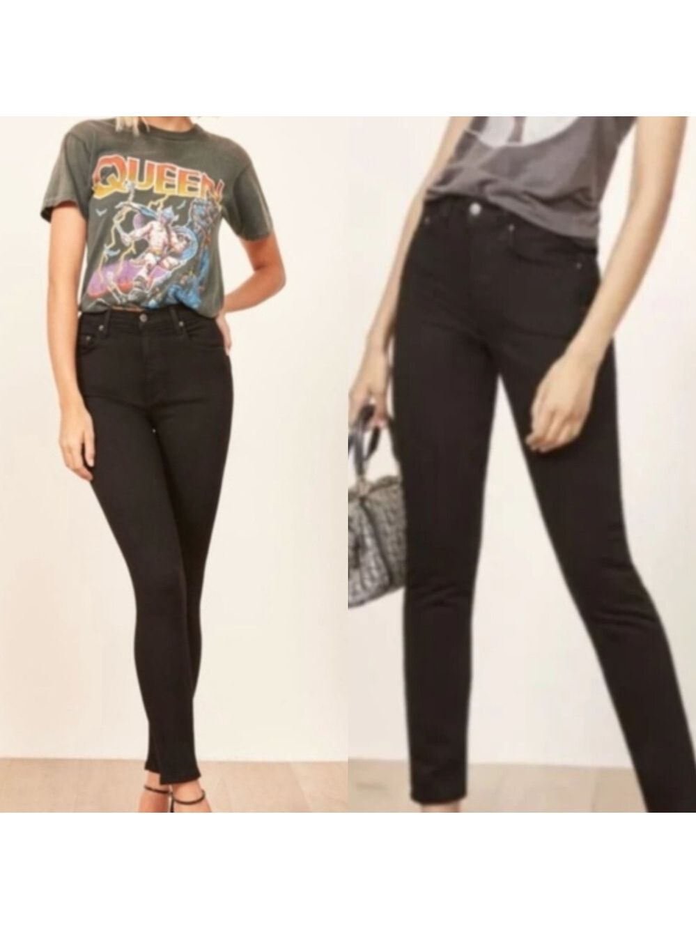 REFORMATION HIGH RISE STRETCH SKINNY BLACK JEANS SIZE 25 - Picture 3 of 6